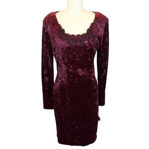 Vintage Y2K Crushed Velvet Sheath Dress Size 8 Merlot Whimsigoth Grunge NWT